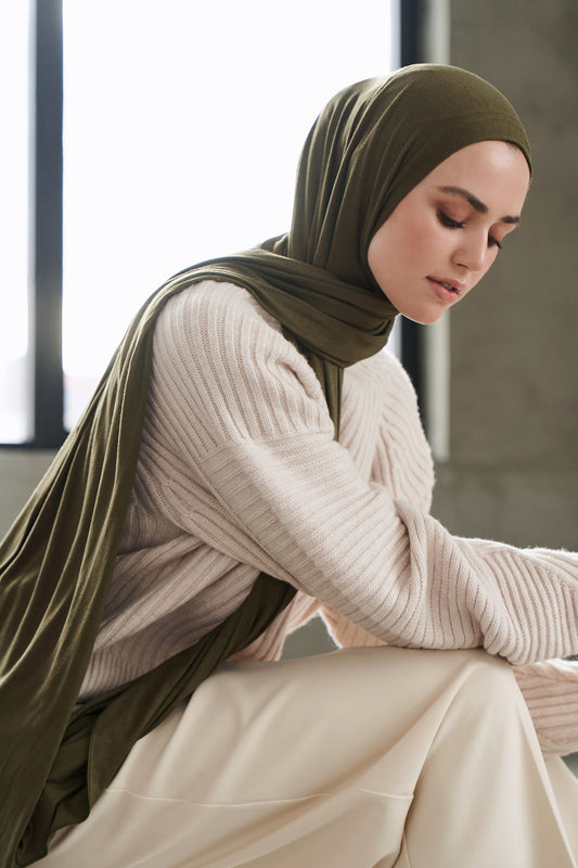 Premium Jersey Hijab - Dark Olive